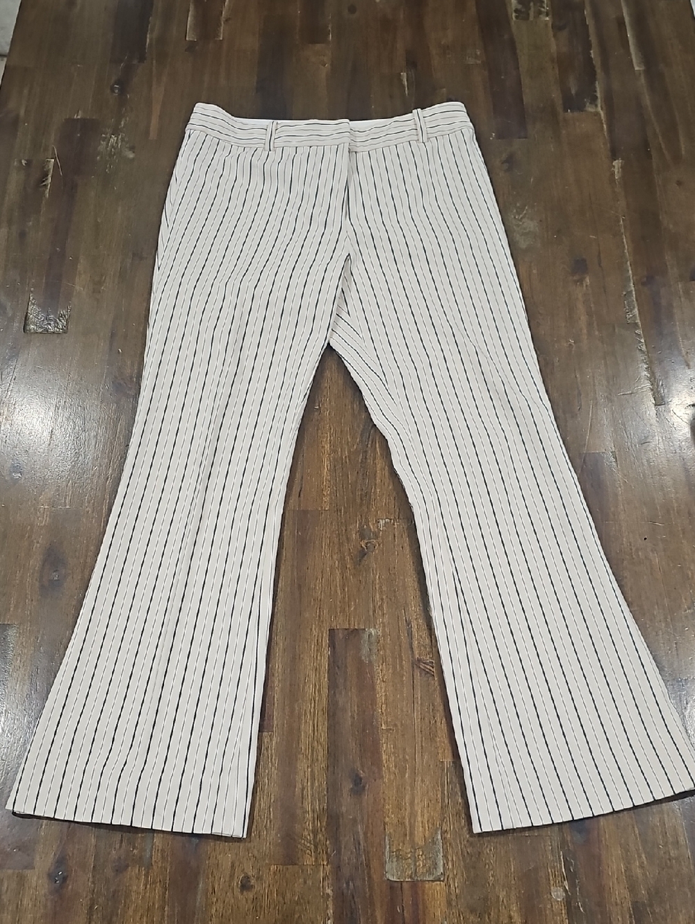 Derek Lam 10 Crosby Crpped Flair Pants In Ivory with Black Pinstripes